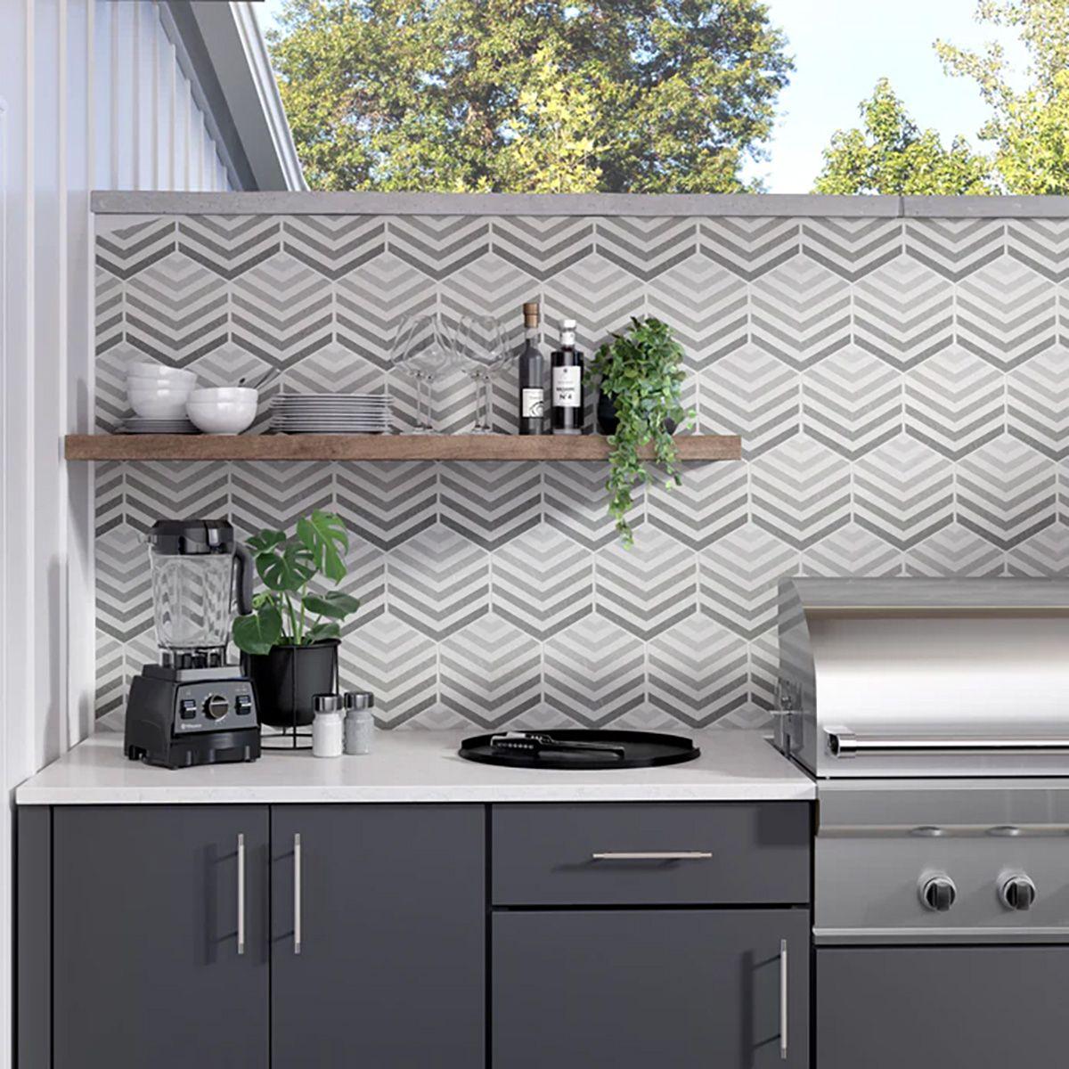 Bauhaus hex tile outdoor kitchen